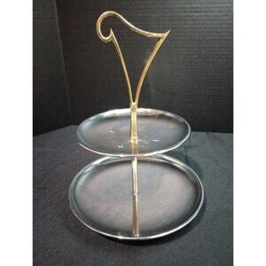 Mid Century Atomic 2 Tiered Kromex Styled Tray Gold And Chrome Tone
